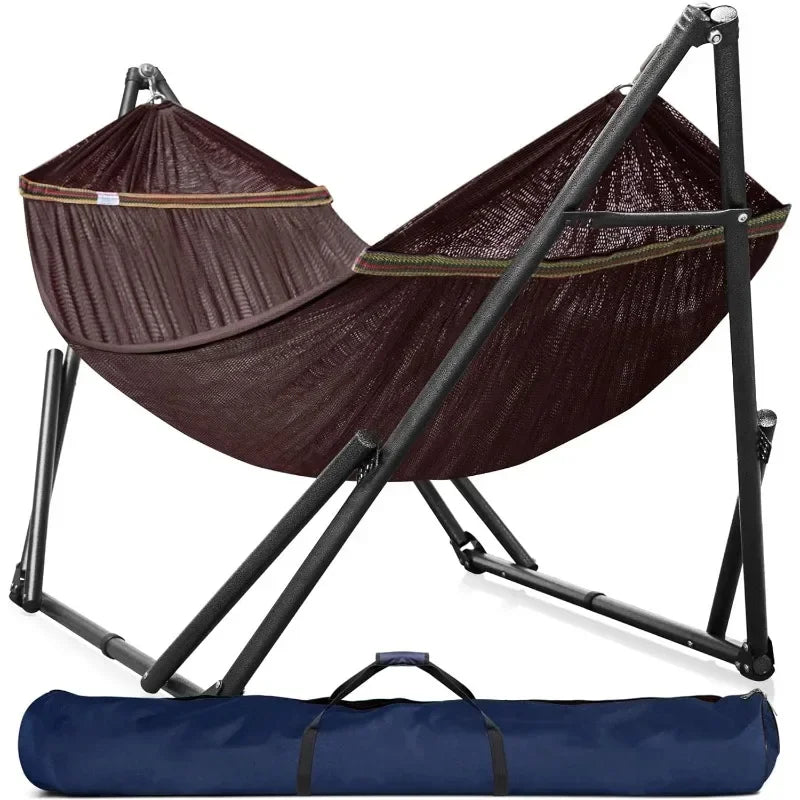 # l Double Hammock with Stand Included for 2 Persons/Foldable Hammock Stand 600 lbs Capacity Portable Case - Inhouse, Outdoor