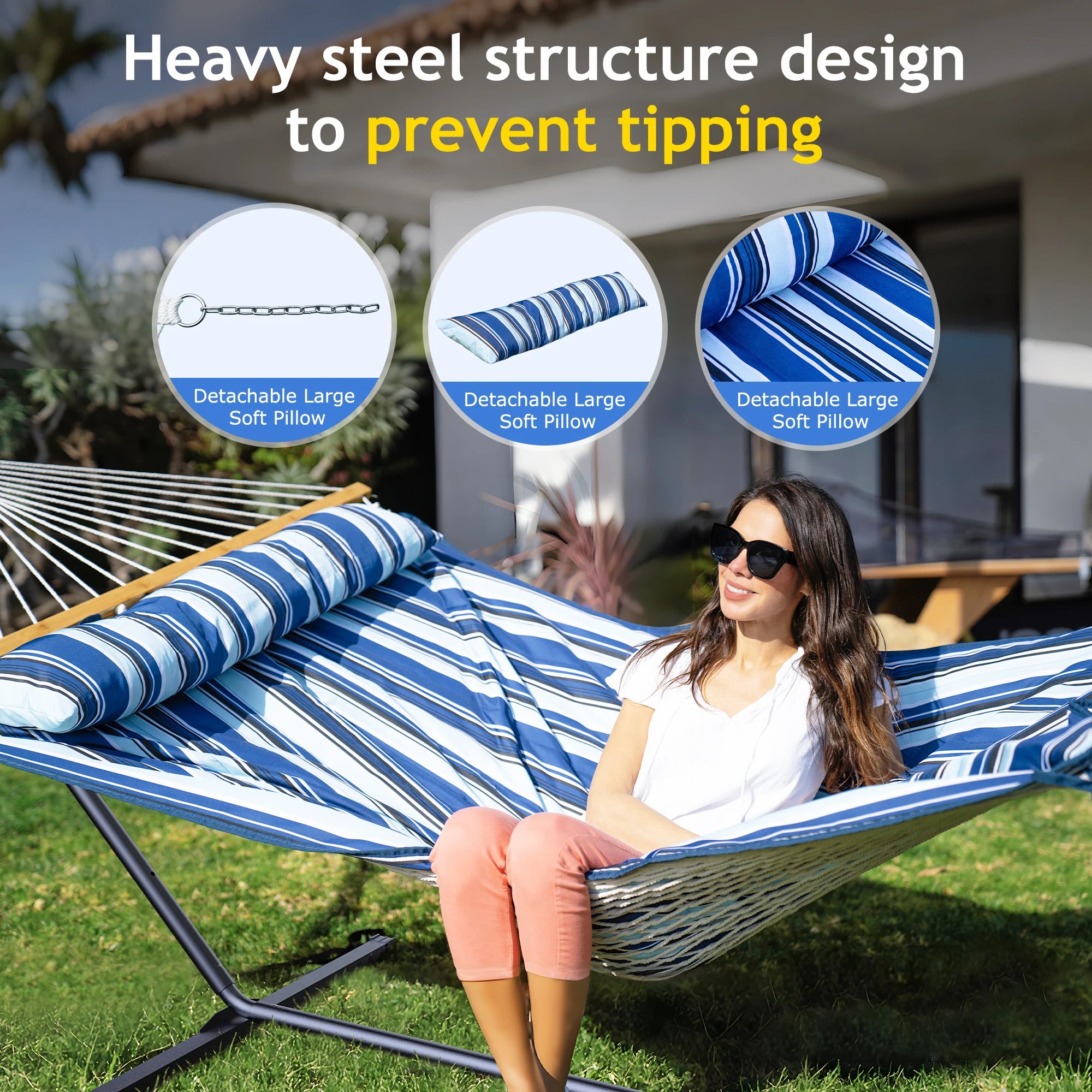 Heavy-Duty Outdoor Hammock with Steel Stand.Detachable for Versatile Use - Ideal for Courtyard, Garden Lawn, Patio Balcony, Lake