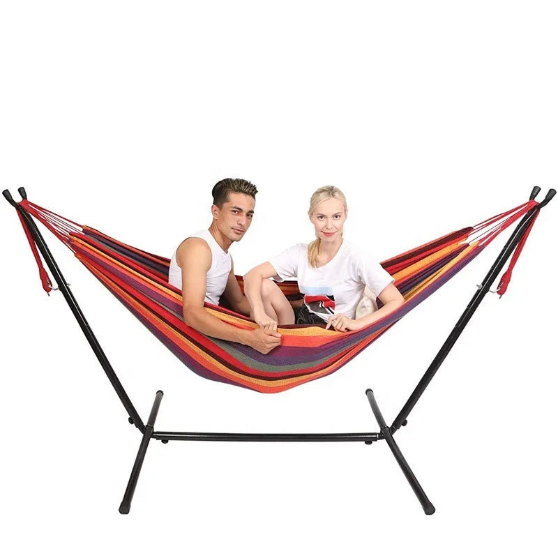 Camping Single  with Stand Outdoor Furniture Swing  HammockPortable Canvas Outdoor Swing Hammock Steel Frame Anti-rollover