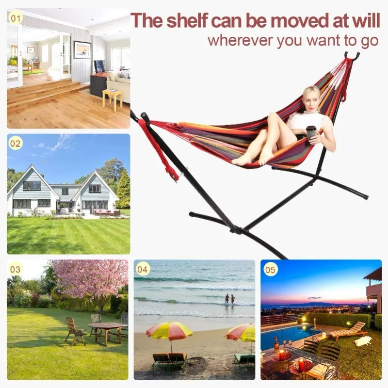 Camping Single  with Stand Outdoor Furniture Swing  HammockPortable Canvas Outdoor Swing Hammock Steel Frame Anti-rollover