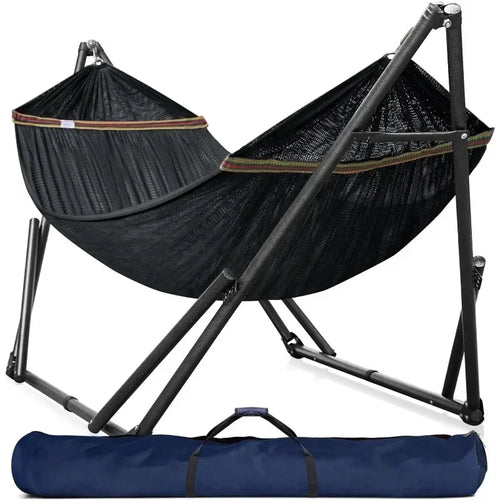 # l Double Hammock with Stand Included for 2 Persons/Foldable Hammock Stand 600 lbs Capacity Portable Case - Inhouse, Outdoor