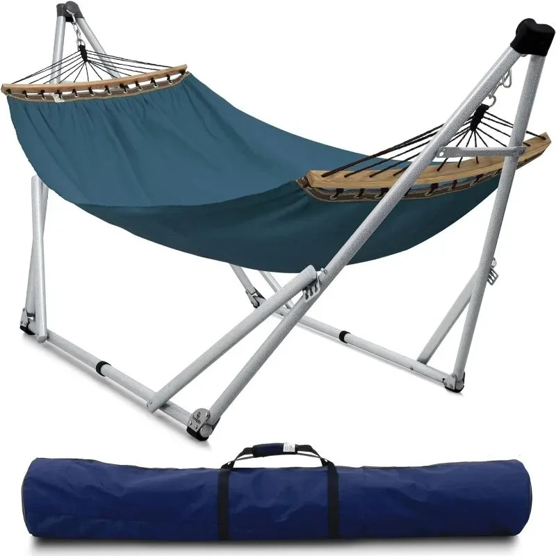 # l Double Hammock with Stand Included for 2 Persons/Foldable Hammock Stand 600 lbs Capacity Portable Case - Inhouse, Outdoor