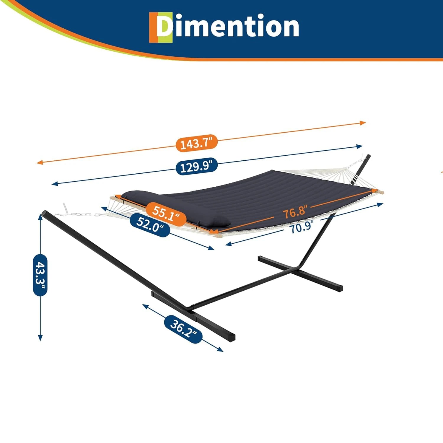 Heavy Duty Double Hammock with Stand-2 Person Cotton Rope Patio Bed,Hardwood Spreader Bars for Backyard Patio Outdoor/Indoor