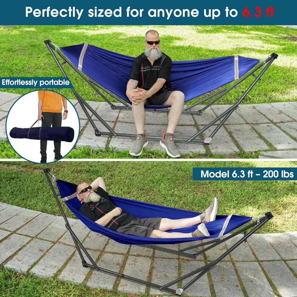 Camping Hammock and Stand, Collapsible Camping Hammock and Stand, 600 lbs Capacity Foldable Hammock for 2 Persons,